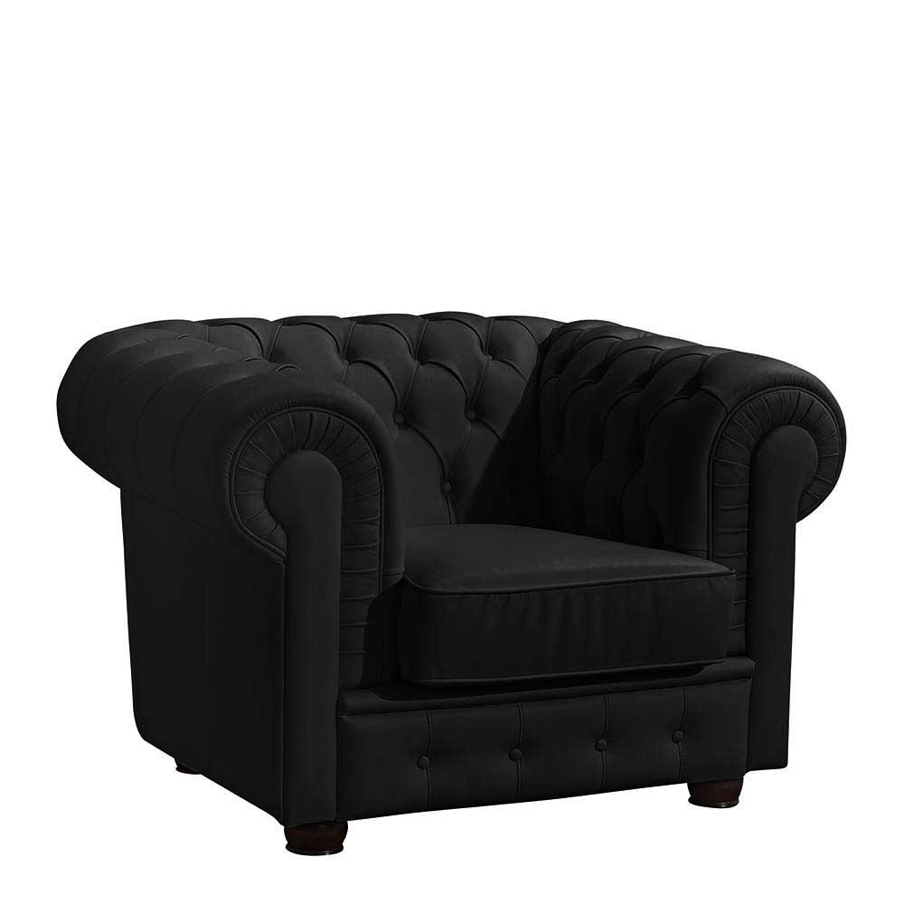 Chesterfield-Sessel in Schwarz Kunstleder - Riscos