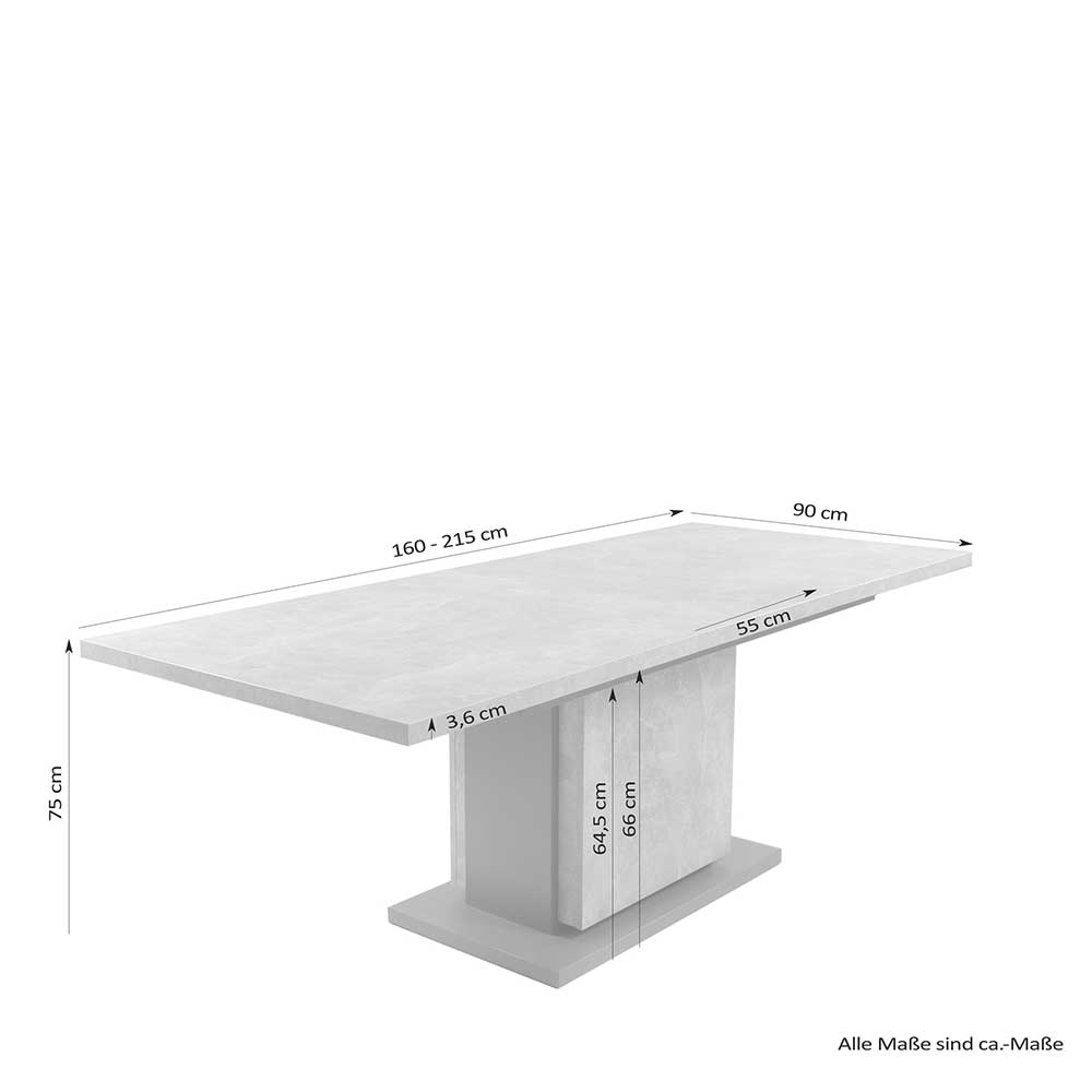 Säulentisch in Betonoptik - ausziehbar - Elliano