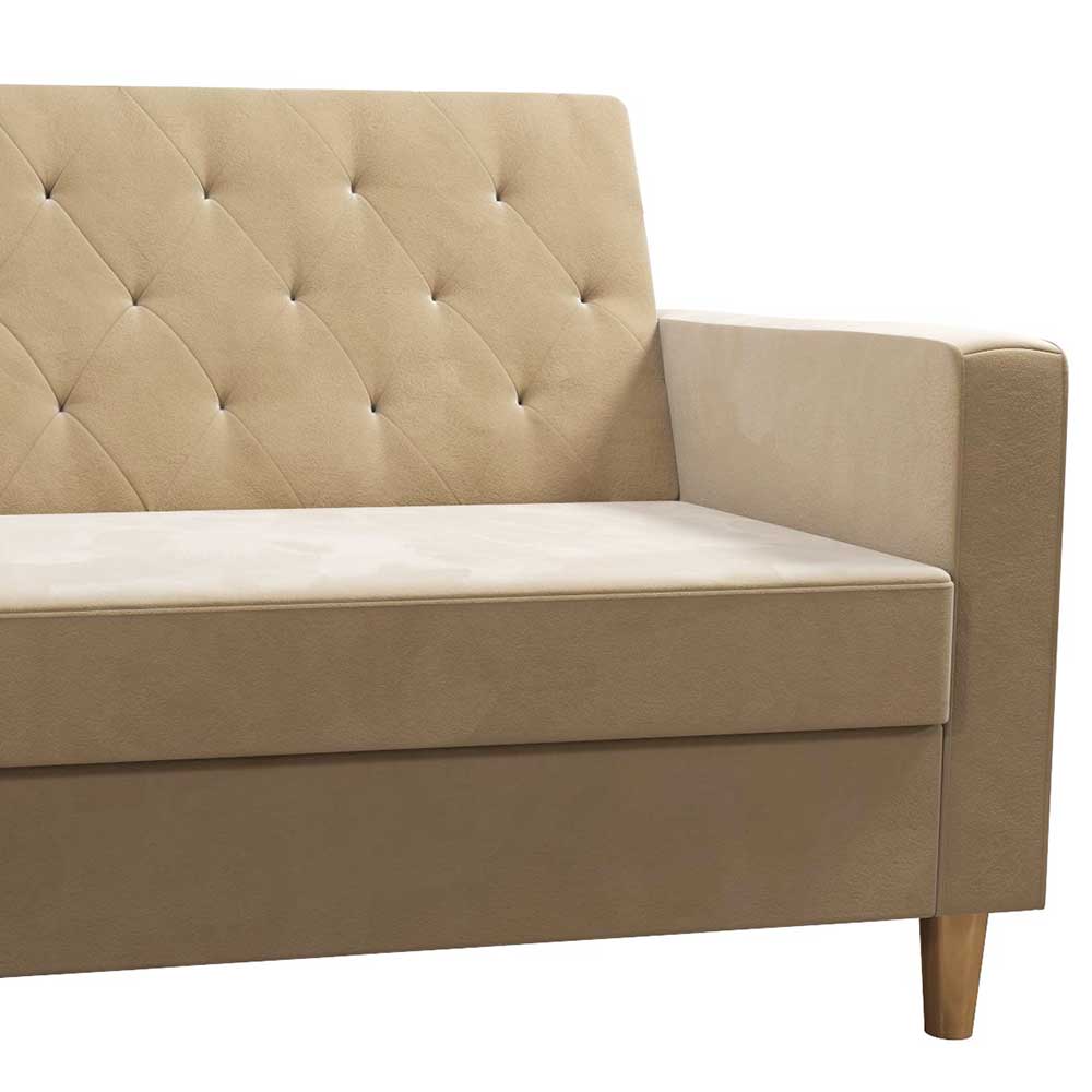 Ecksofa mit Bettfunktion in Creme Samt - Mikolos