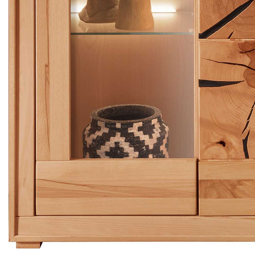 Highboard Vitrine aus Kernbuche Massivholz - Sarosca