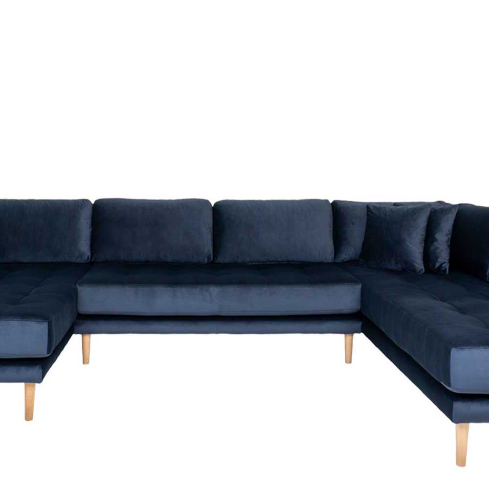 370x78x220 Samt U-Form Couch in Blau - Dominico