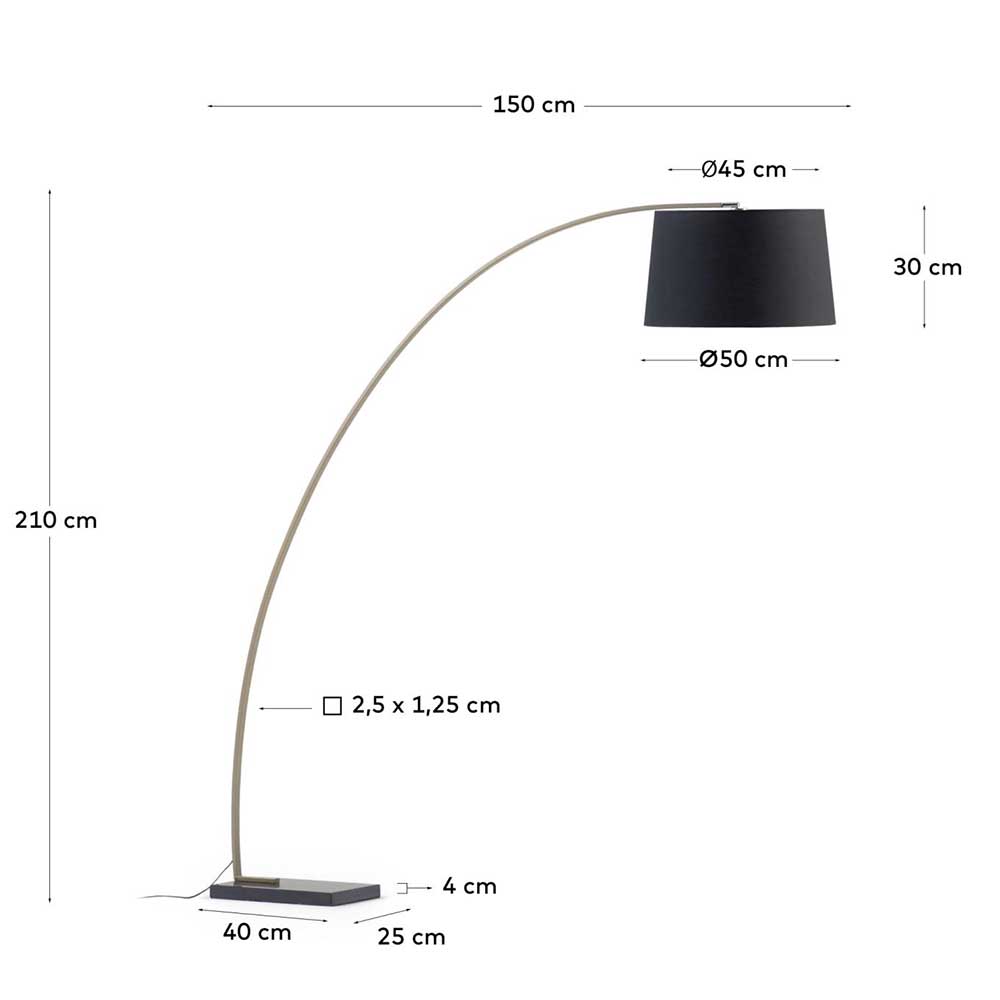 Stehlampe Bogenleuchte in Schwarz Stoffschirm - Brownie