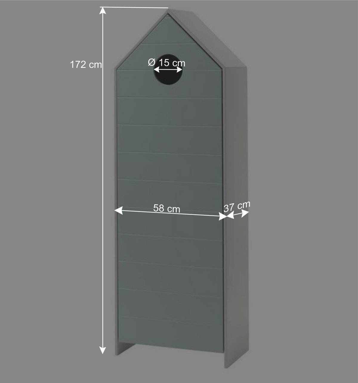 1-türiger Kinderschrank in Hausform 58x172x37 - Indefiva