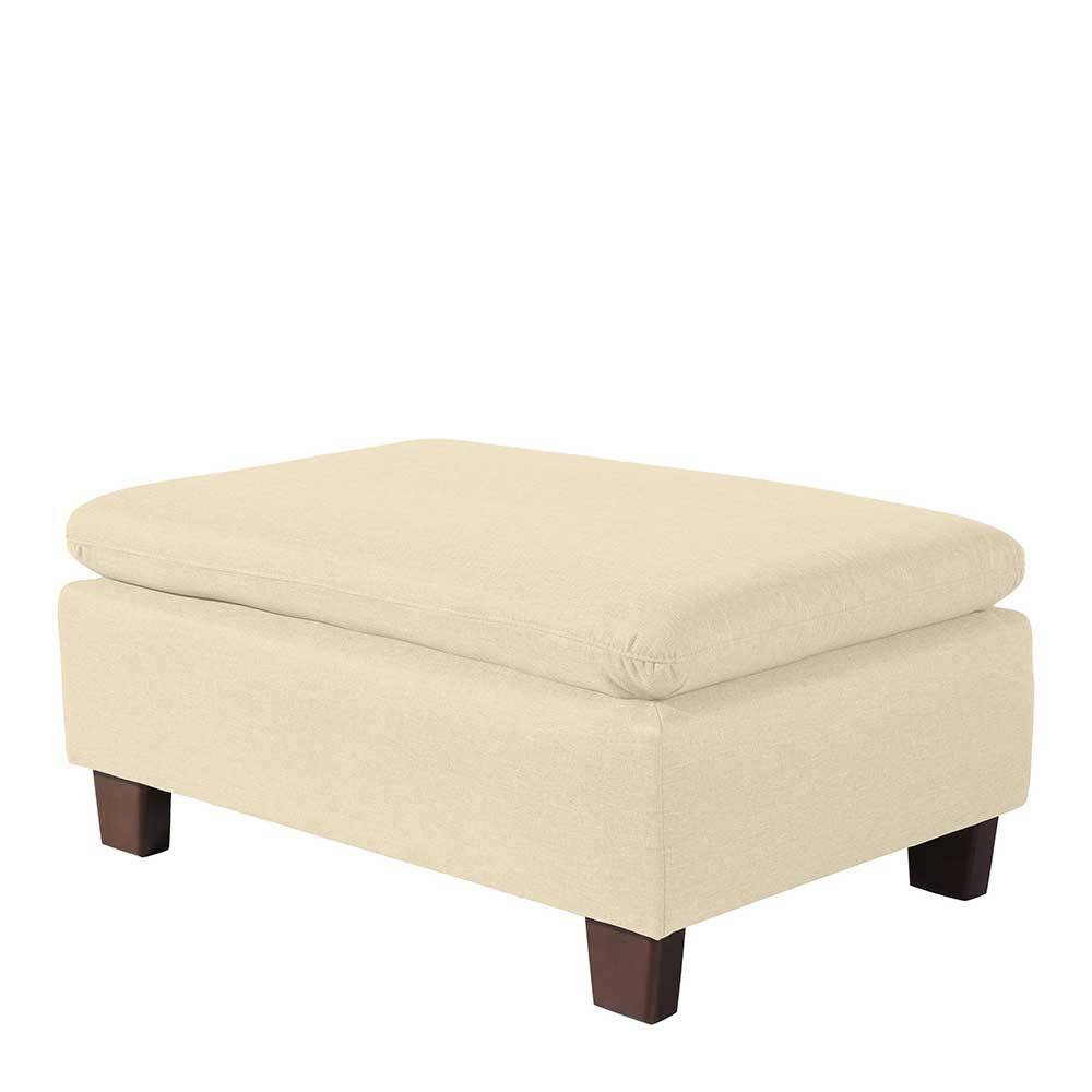 Stoffhocker in Beige mit Nussbaum Braun - Nando