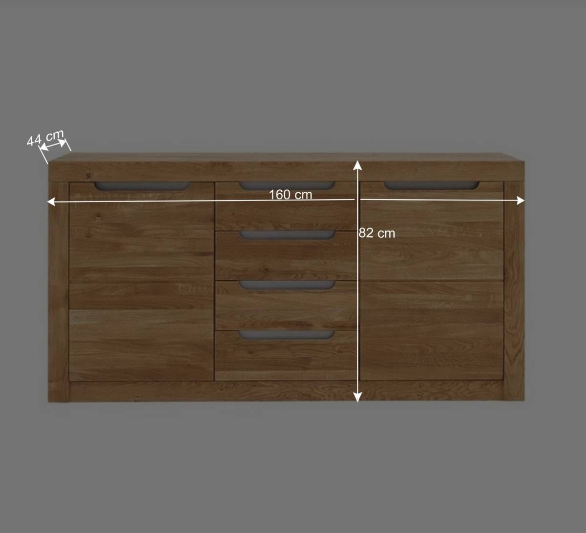 160x82x44 Massives Sideboard aus Wildeiche Bianco - Jiango