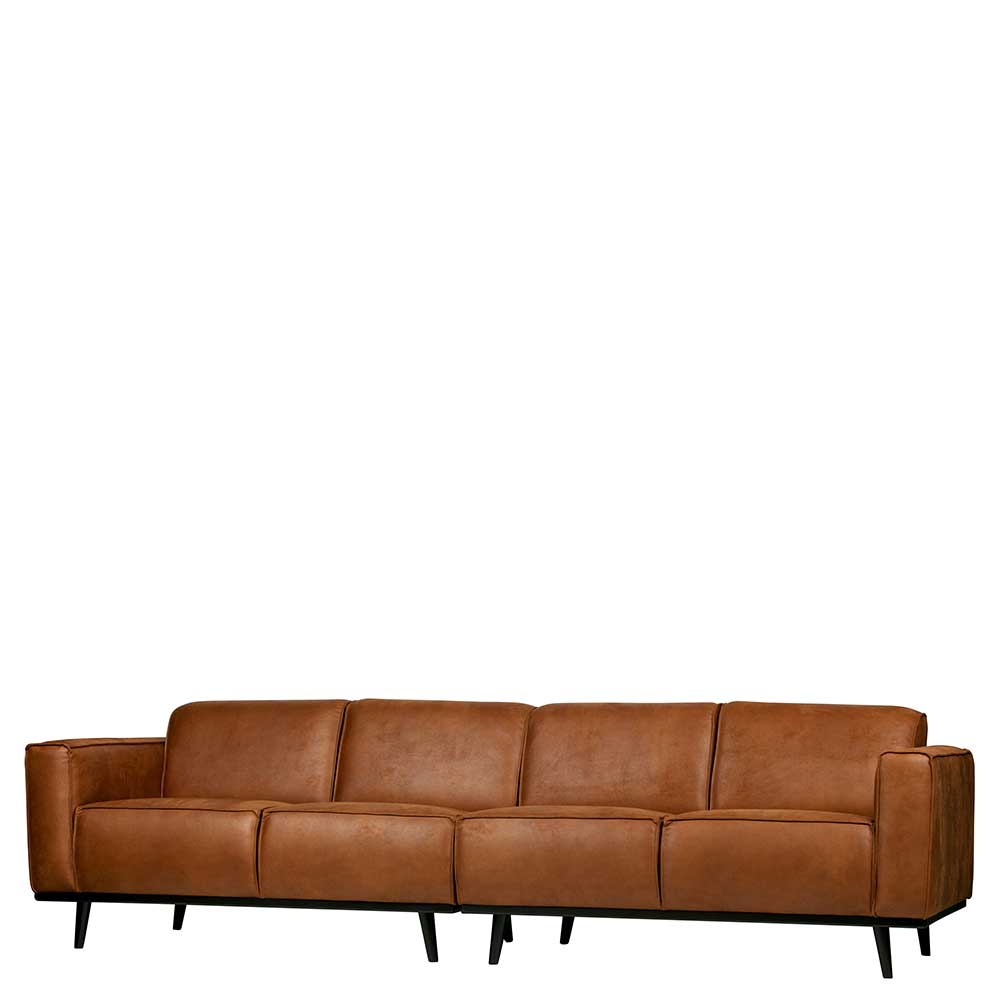 Retro Recyclingleder Couch in Braun Cognac - Lasha