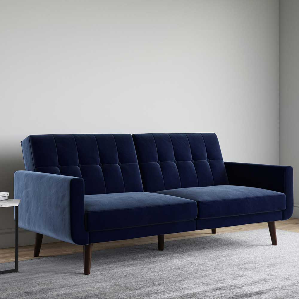 Samtsofa mit Bettfunktion in Blau - Luzillo