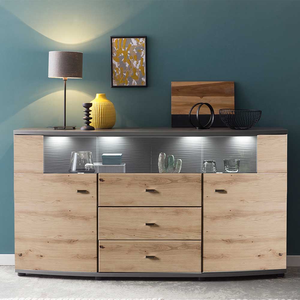 Sideboard in Wildeiche & Anthrazit mit Glas - Lyneka