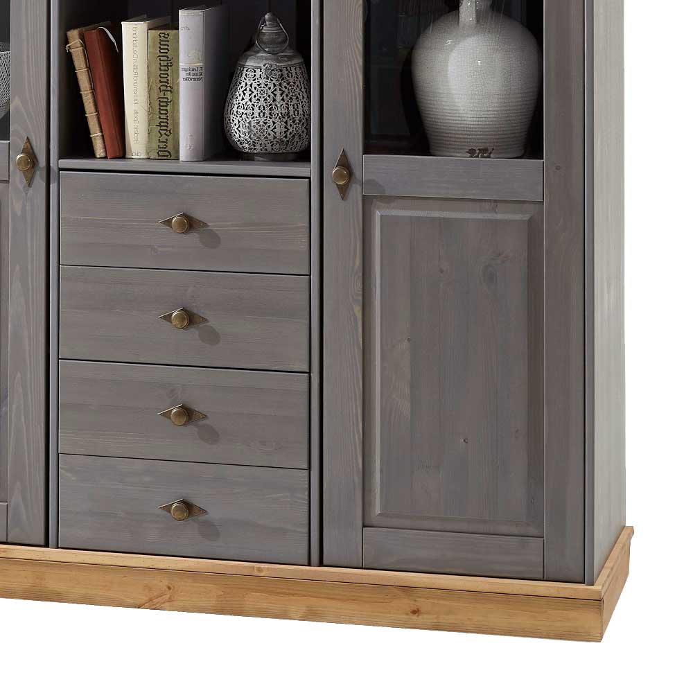 Esszimmer Highboard Vitrine Cempino in Grau