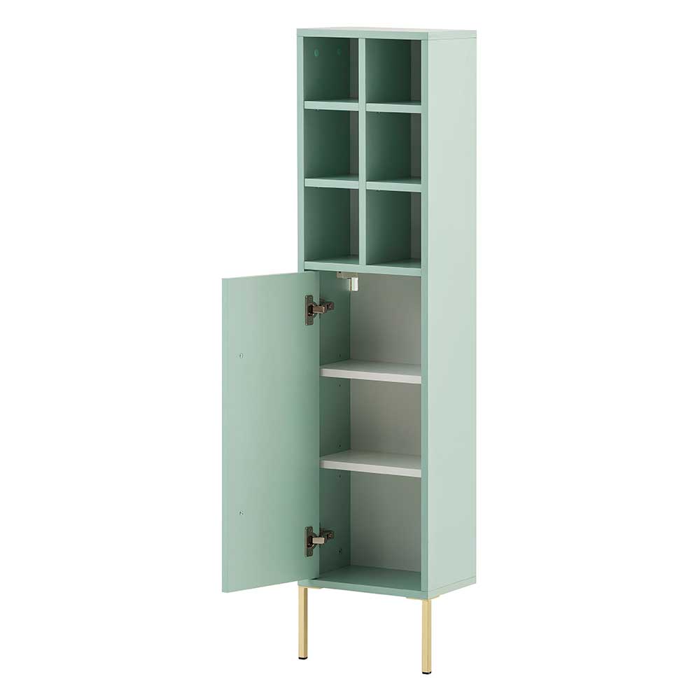 31x131x22 Badschrank in Mintgrün & Gold - Aparcian