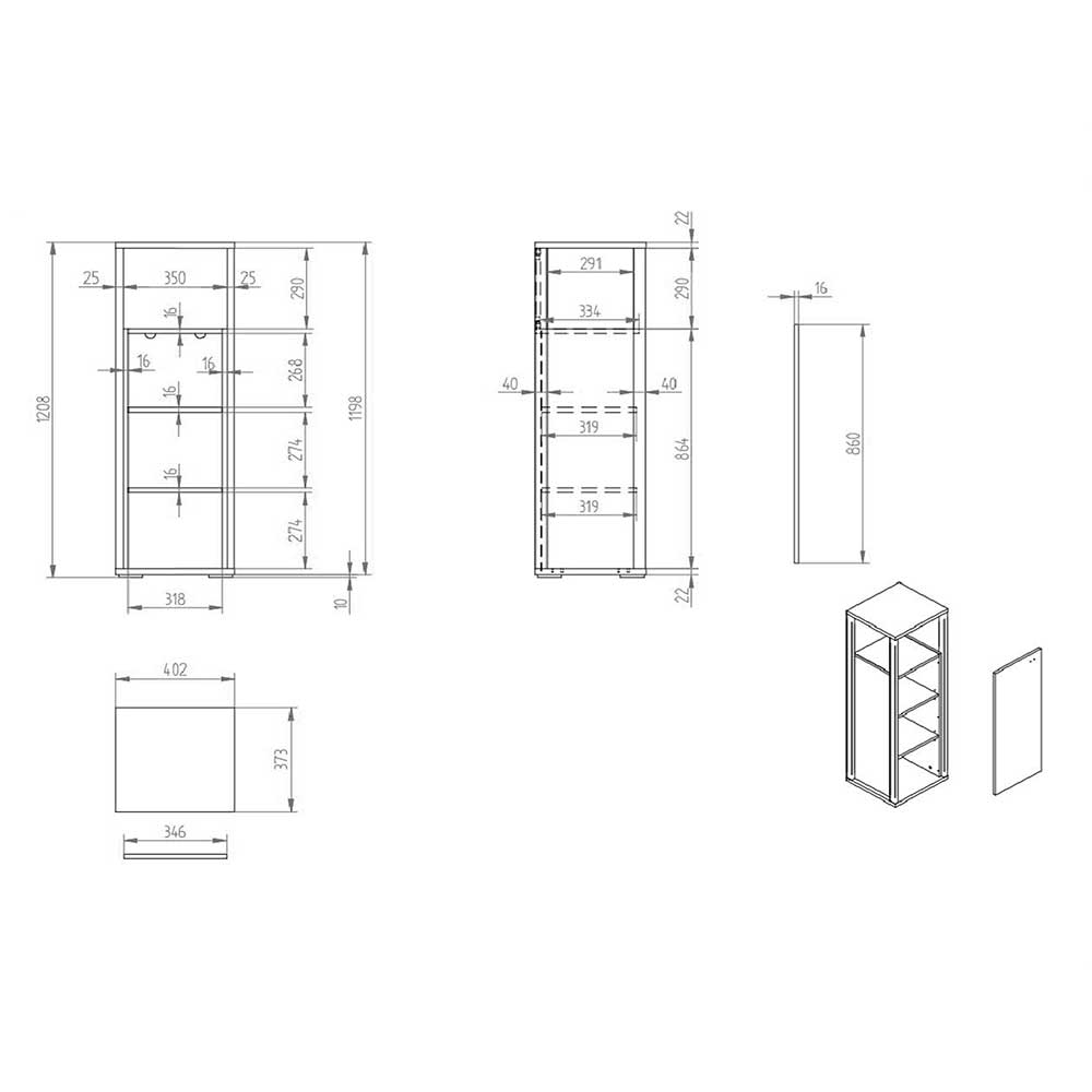 40x121x37 Schrank mit Fach und Tür - Ridona