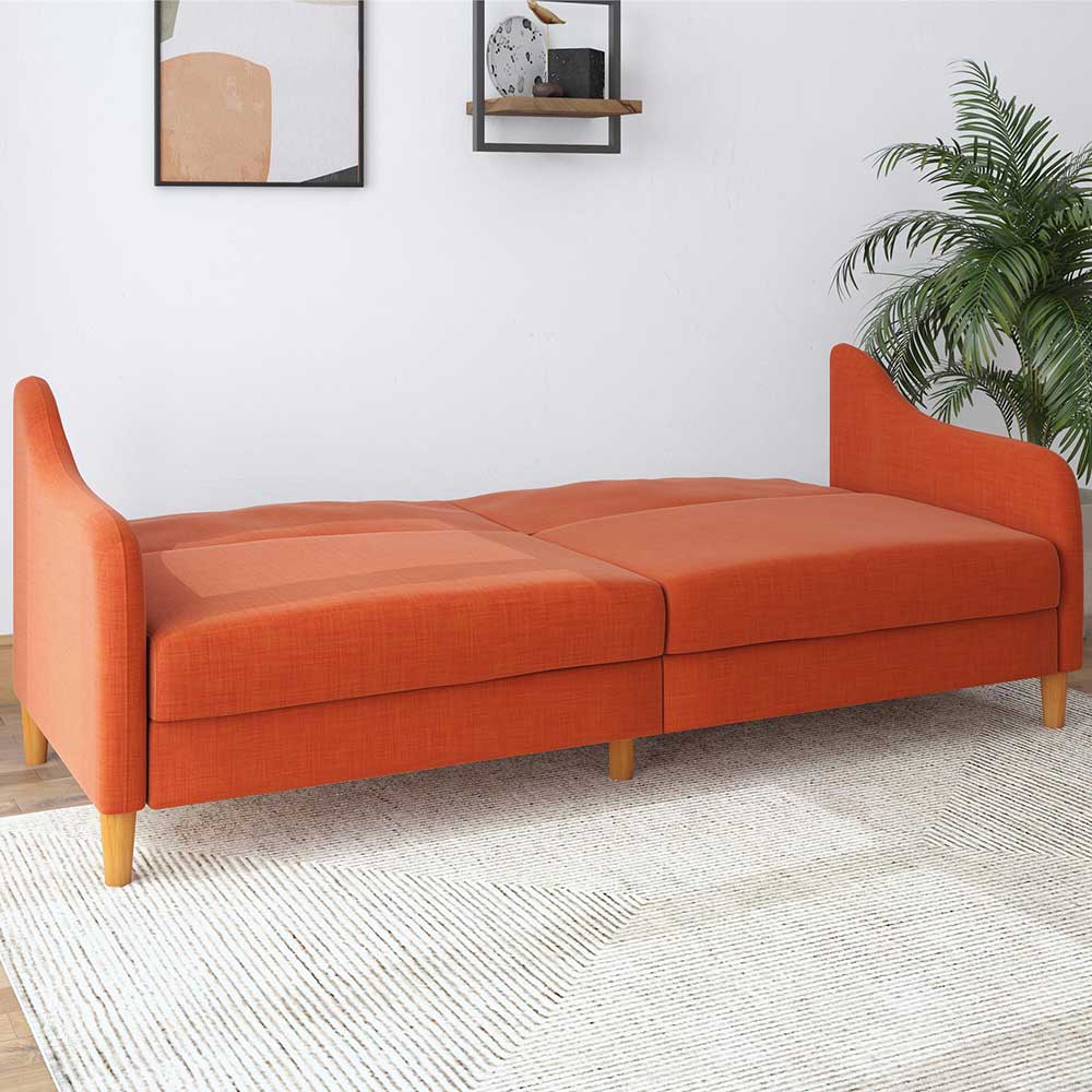 Klappcouch in Orange und Holz Natur - Sipano