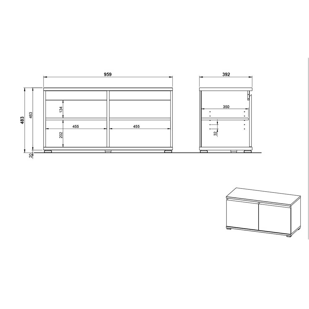 96x40x40 Flurbank mit zwei Türen - Orsecca