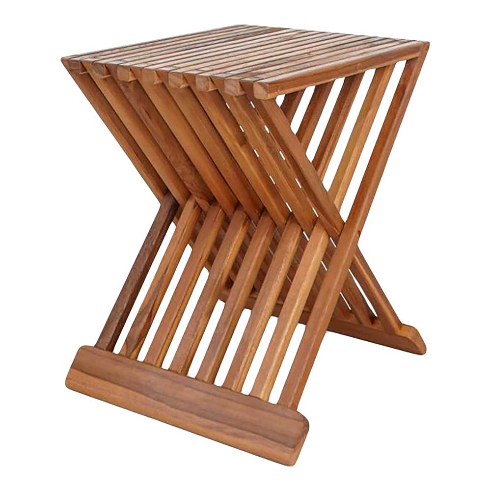 Design Hocker in X-Form aus Teak Massivholz - Zalya