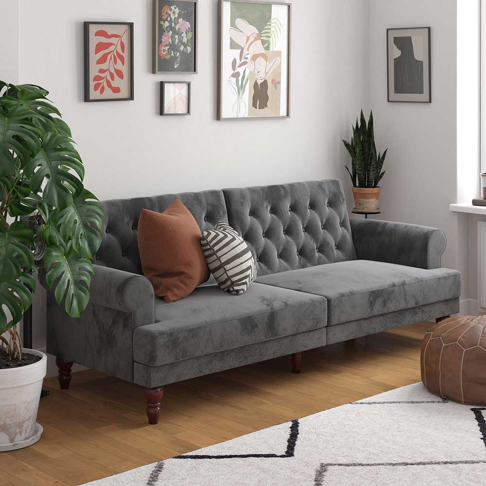 Vintage Style Couch in Grau Samtbezug - Limoncito