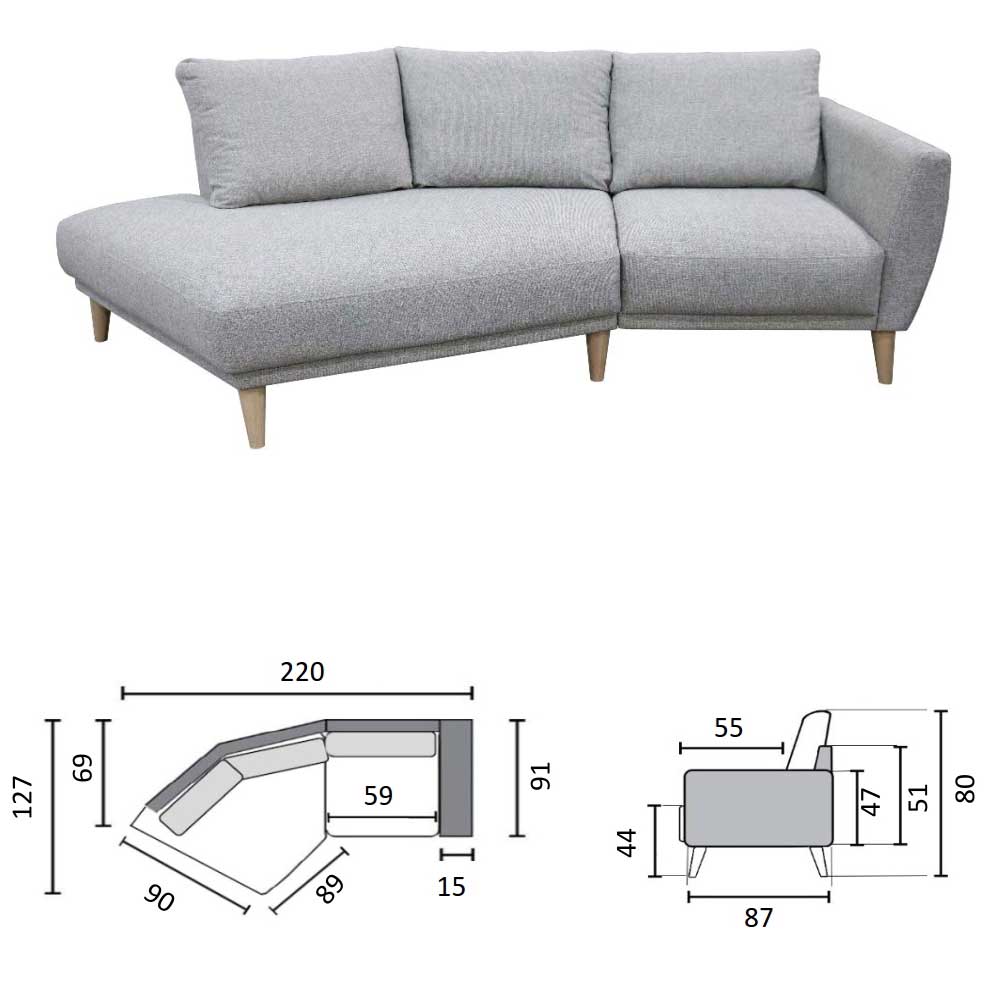 Moderne 3er Couch in Hellgrau Strukturstoff - Teresia