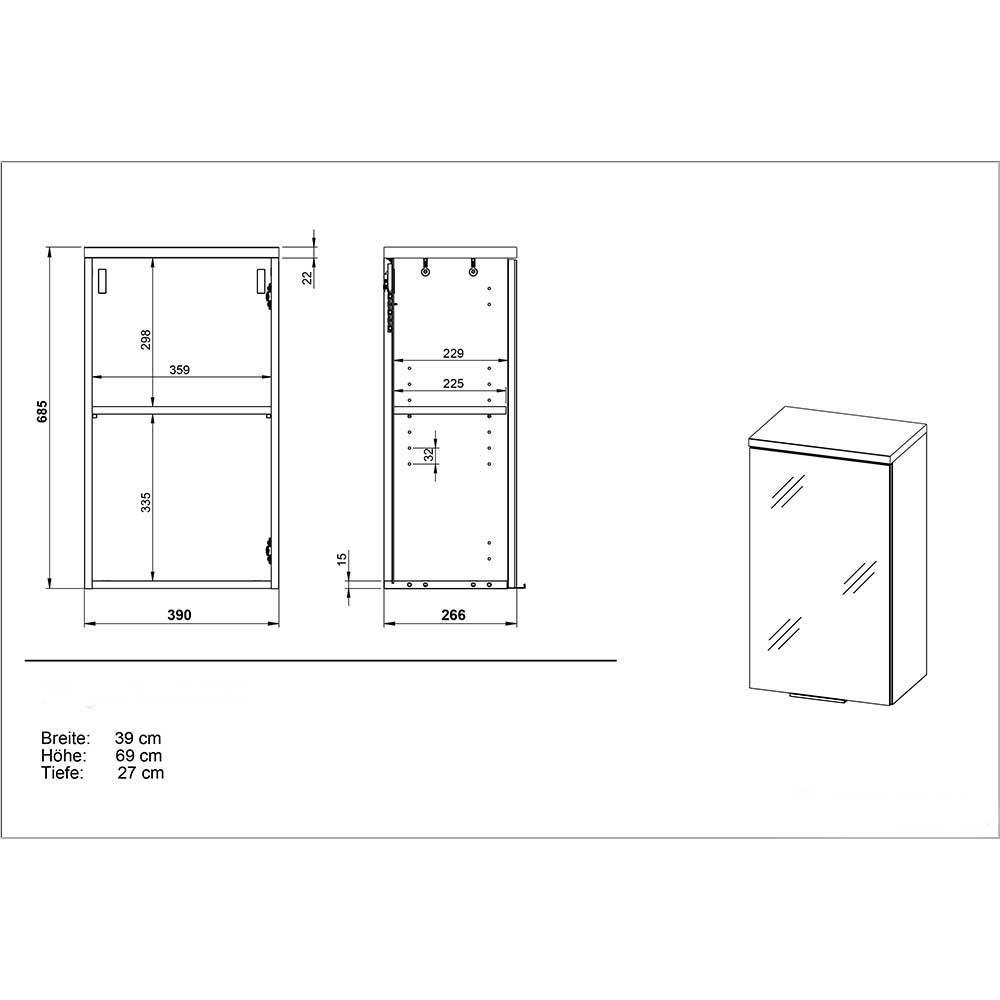 Bad Hängeschrank in Weiß mit Glasfront - Etosia