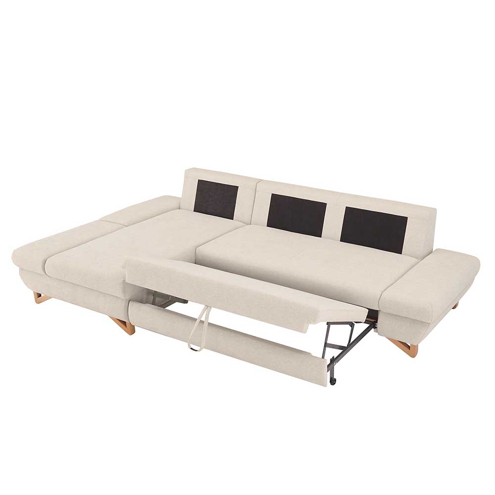 L-Sofa mit Schlaffunktion in Creme & Buche - Baonga