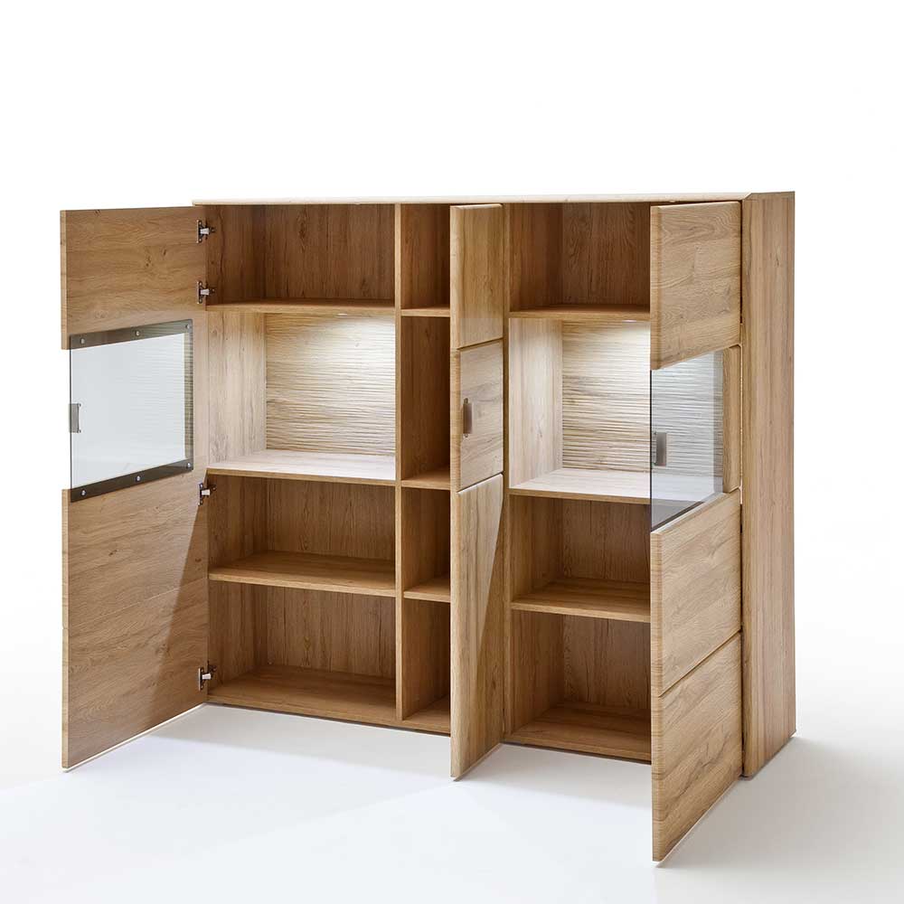 154x139x39 Schrank mit Glaseinsätzen in Wildeiche - Iniena