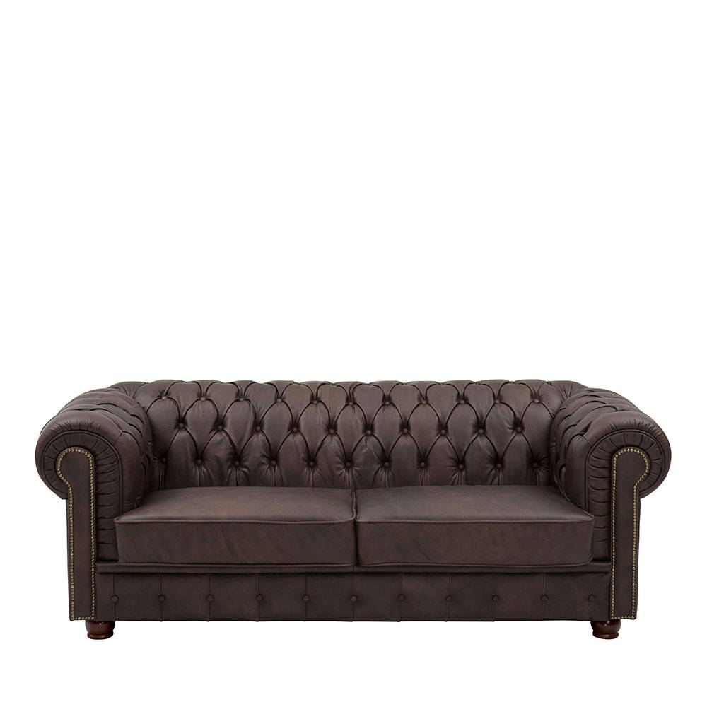 Chesterfield Leder-Dreisitzer in Braun - Pluna