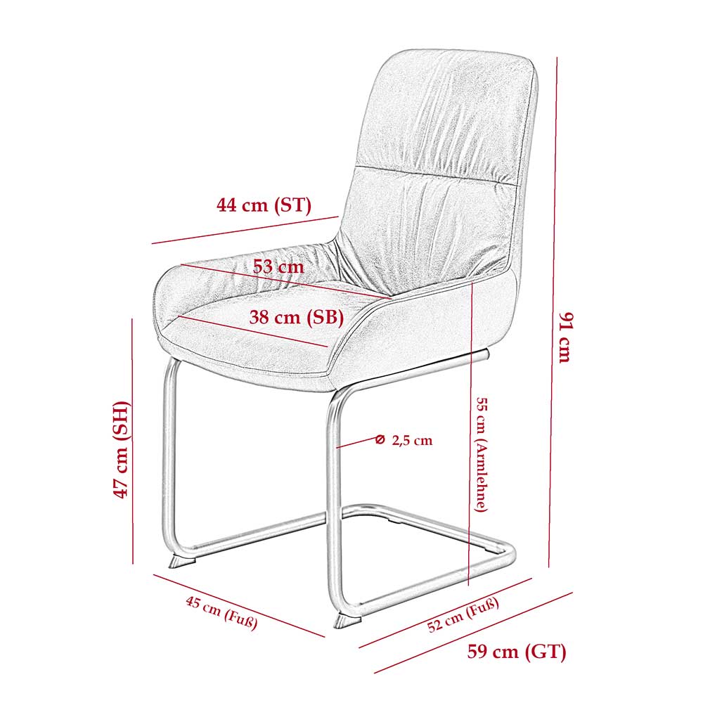 Freischwingerstuhl in Anthrazit Microfaser - Settas (Set)