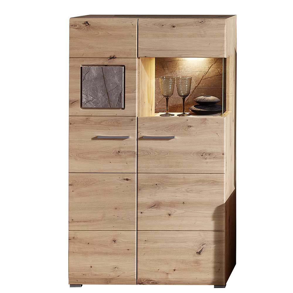 80x139x37 cm Highboard mit Glaseinsatz & LED - Luruzada