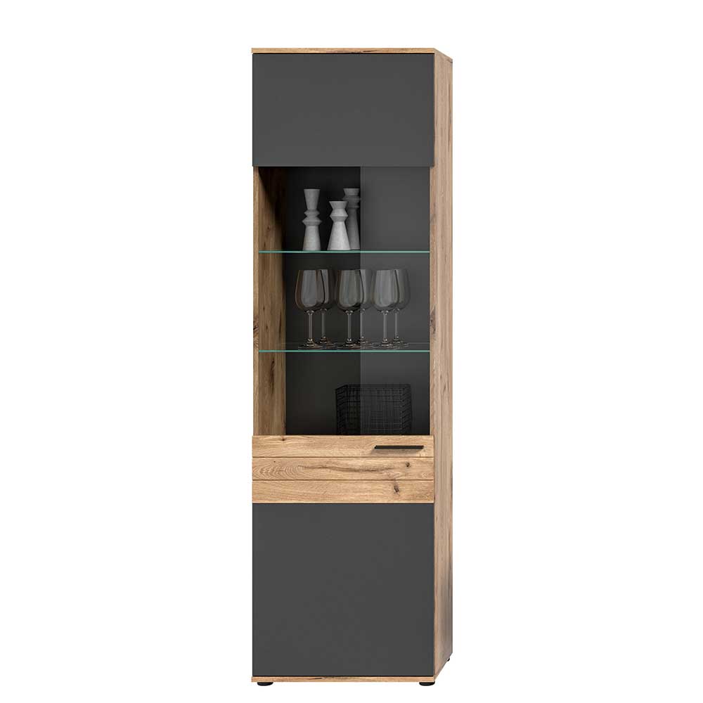 Wohnzimmer Vitrinenschrank in der Größe 57x200x37 cm - Lucios