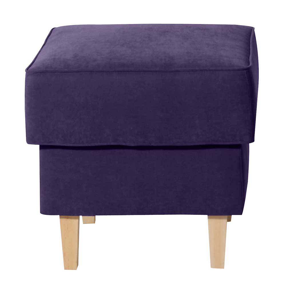 Polsterhocker in Violett Velours - Antonia