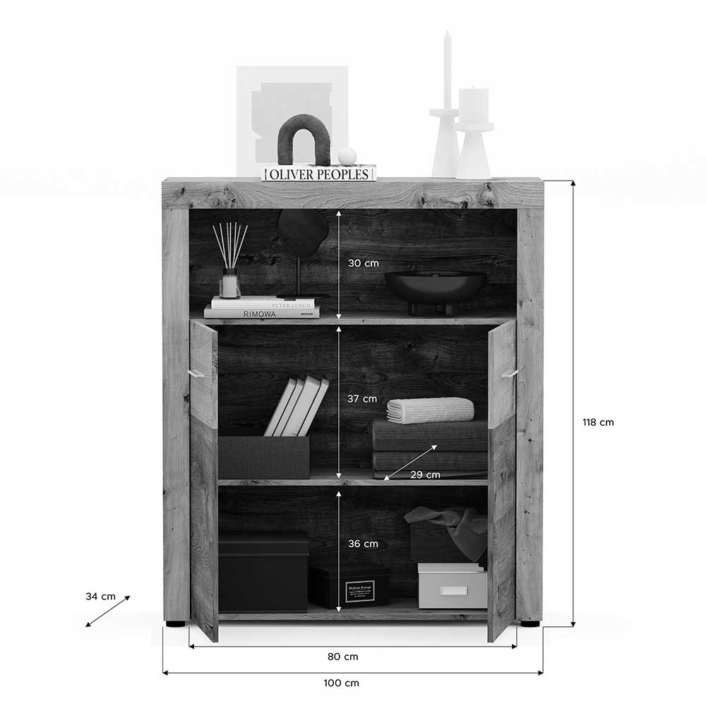 Highboard in Wildeiche und Eiche Dunkel - Phil