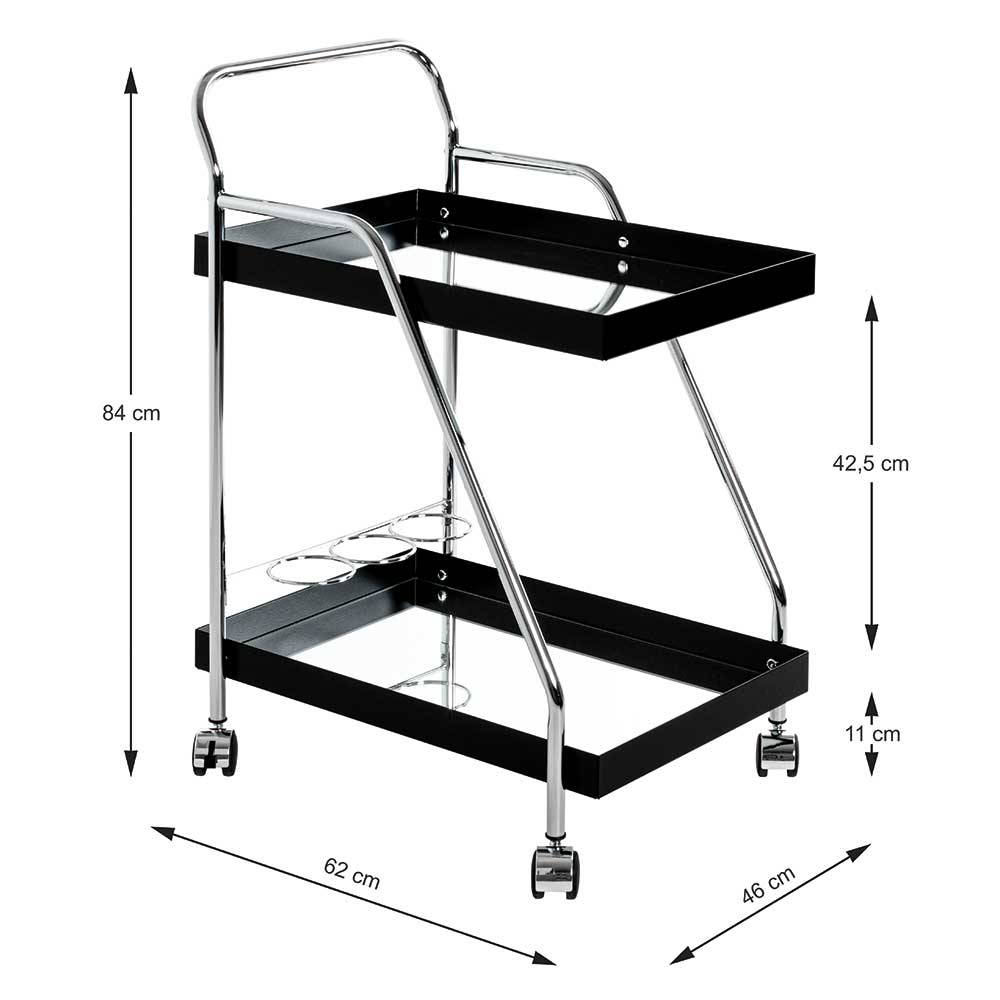 Design Servierwagen mit zwei Spiegelglas Ablagen - Asticia