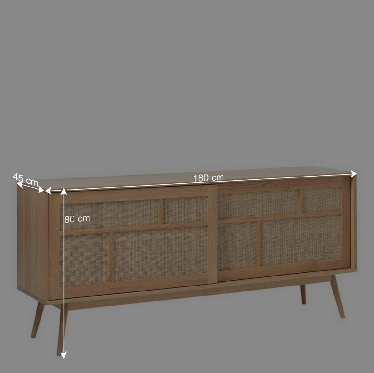 Sideboard mit Schiebetüren Rattan Geflecht Front - Saltenas