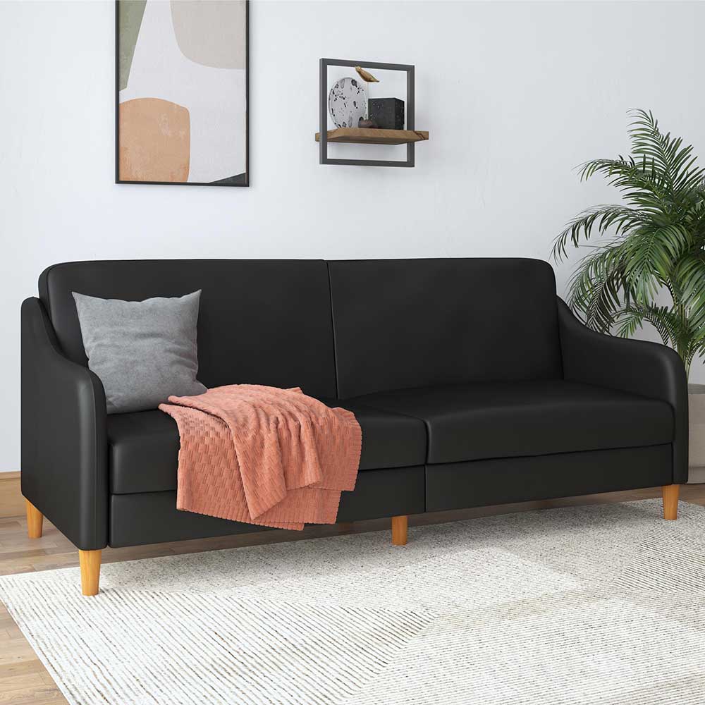 Kunstleder Schlafsofa in Schwarz - Marc