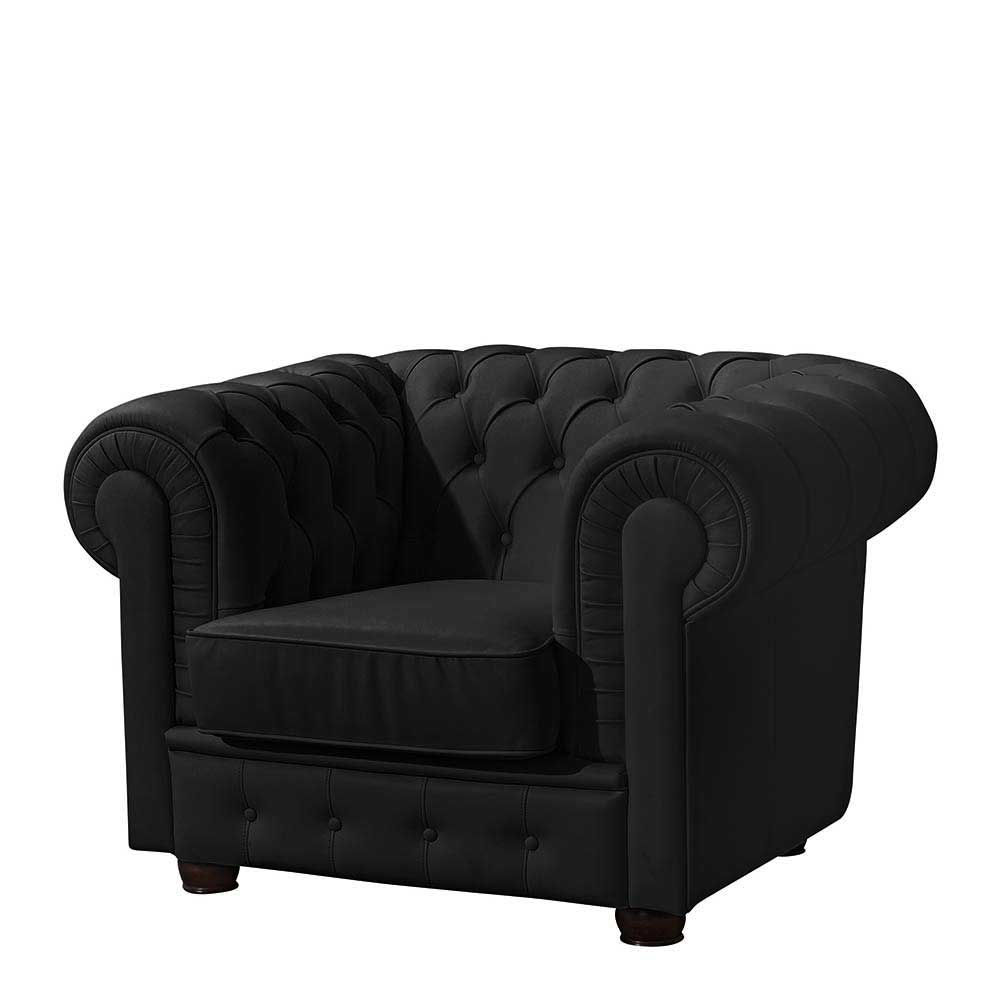 Chesterfield-Sessel in Schwarz Kunstleder - Riscos