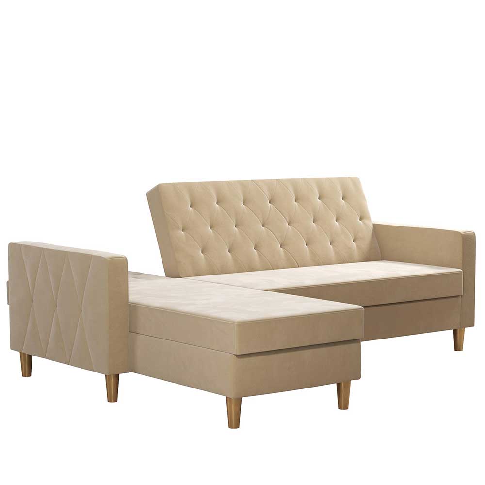 Ecksofa mit Bettfunktion in Creme Samt - Mikolos