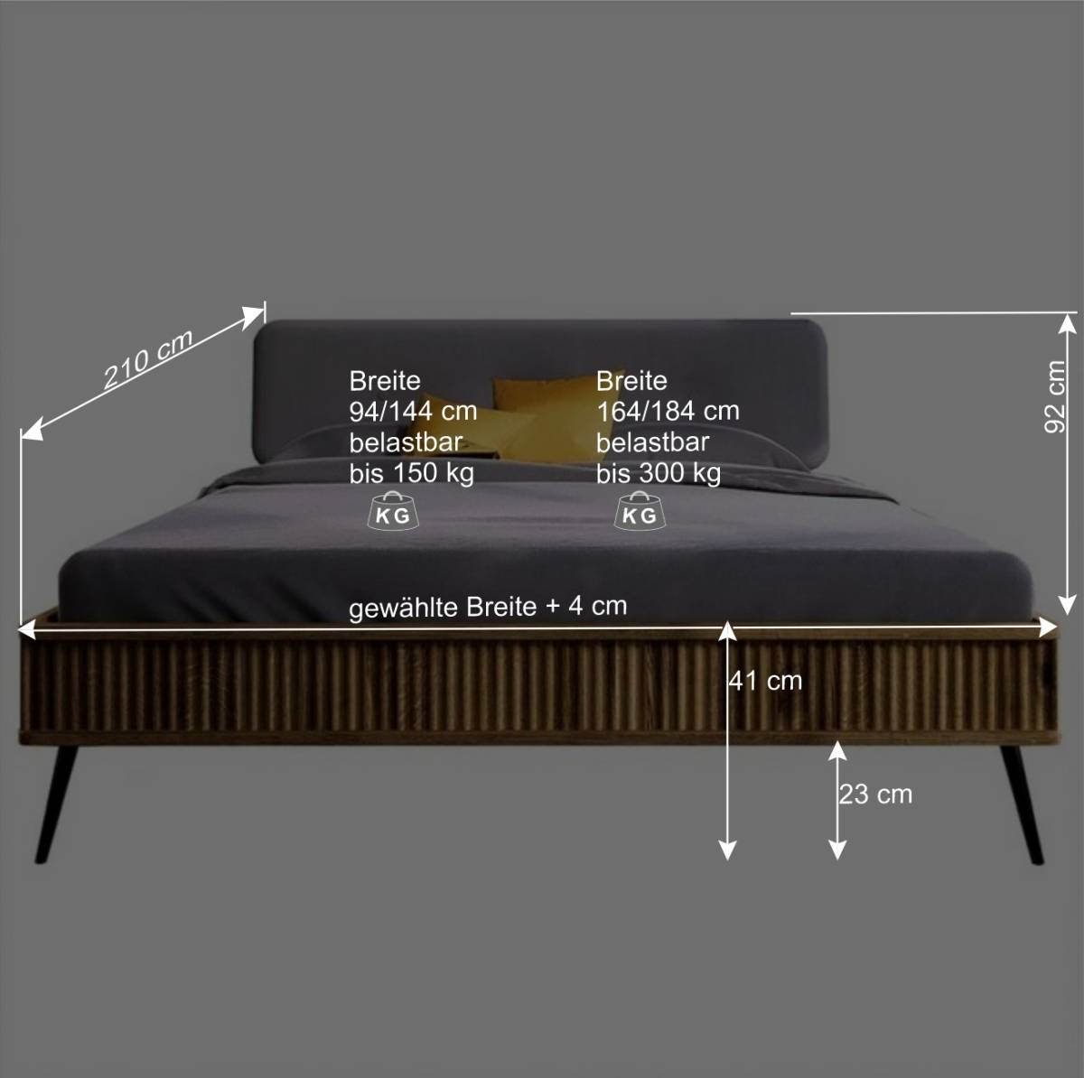 Wildeiche Designerbett mit Polsterkopfteil - Casarius