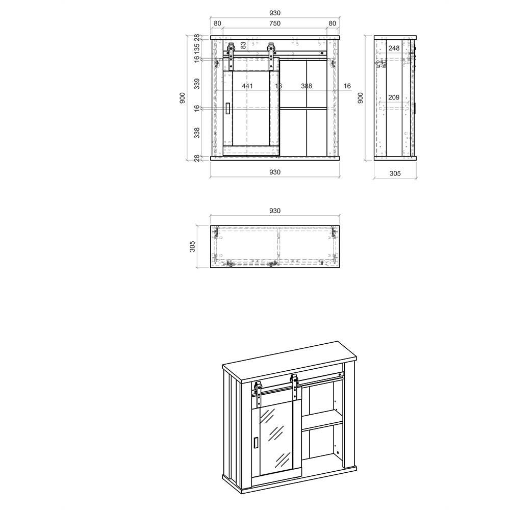 Landhausküche Oberschrank mit Glas Schiebetür - Eture