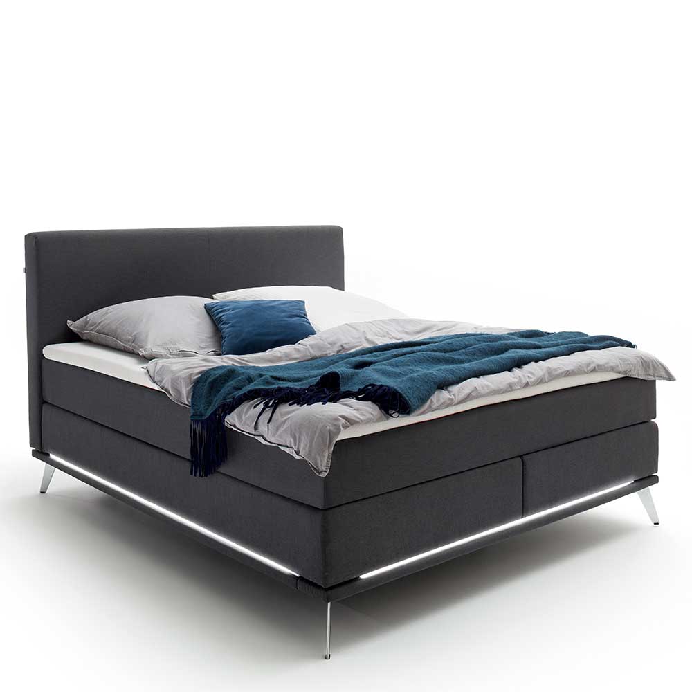 Doppelbett mit Boxspring in Anthrazit & Chrom - Rever