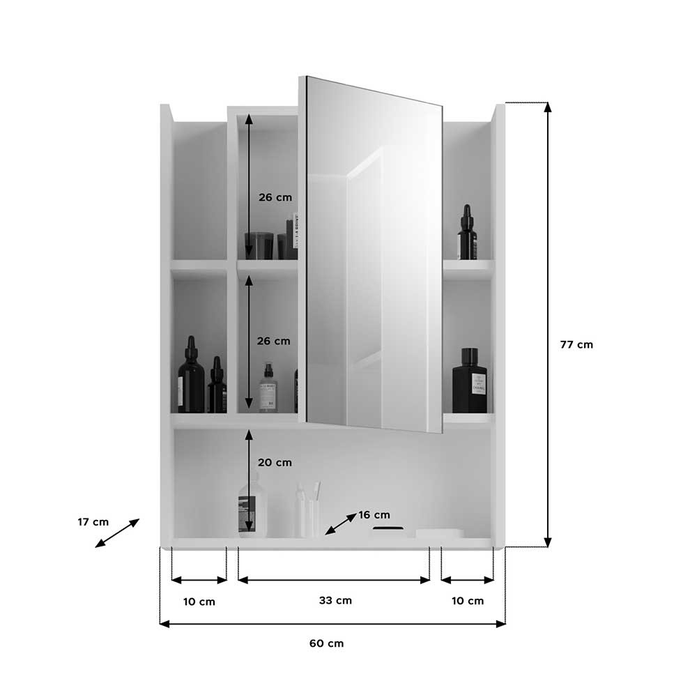 Bad Hängeschrank mit Spiegeltür & 5 Fächern - Raidah