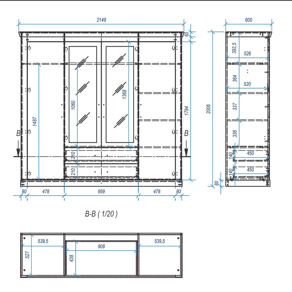 215x201x60 Kleiderschrank Country Style - Nedita