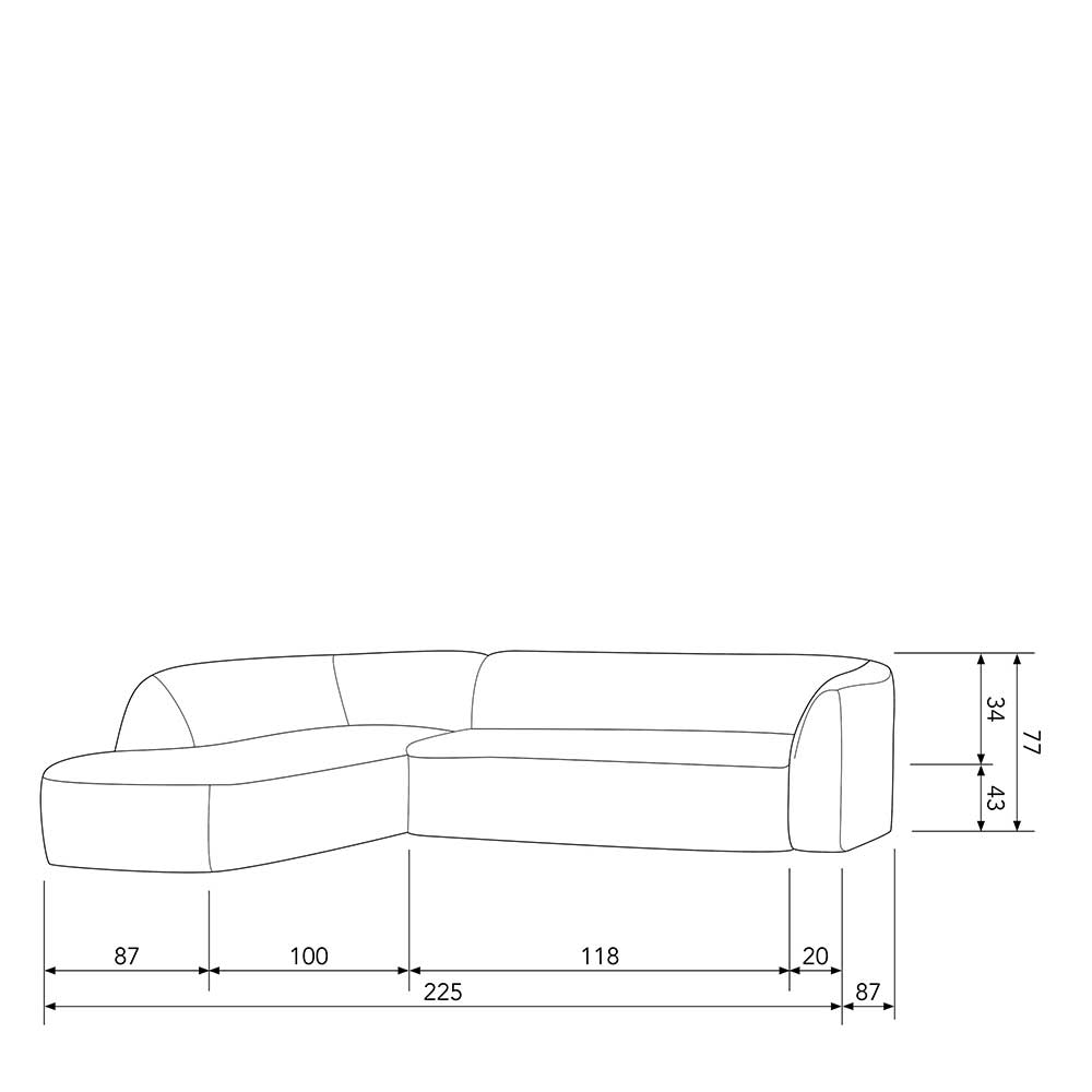 L Sofa im Skandi Design in Grau Chenille - Grandessa