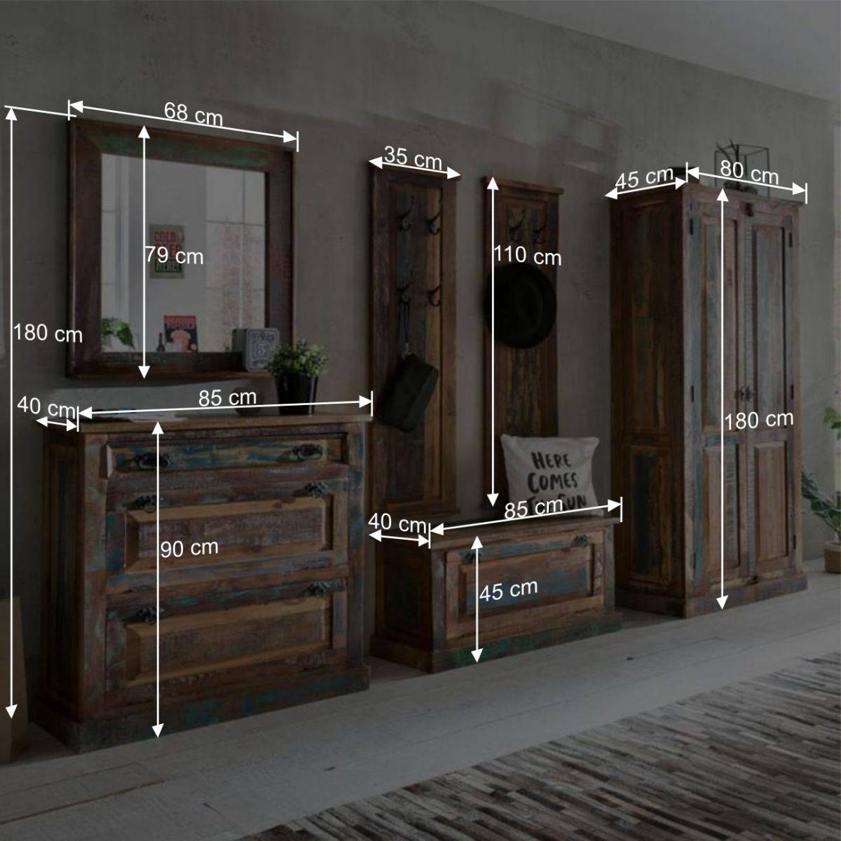 Flurgarderobenset Jamaica in Bunt Shabby Chic (sechsteilig)