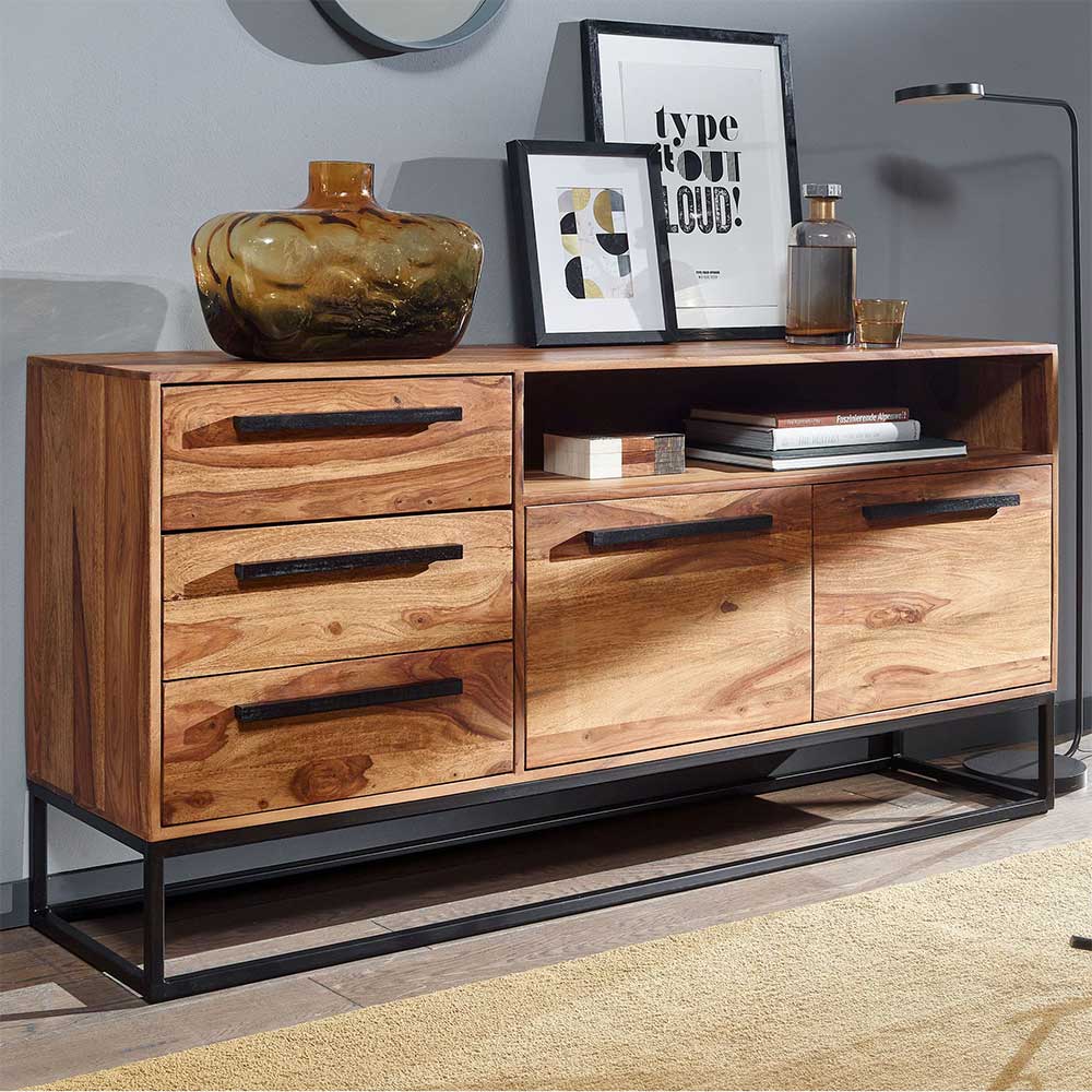 Sheesham Sideboard mit Fach & 2 Türen & 3 Schubladen - Placer