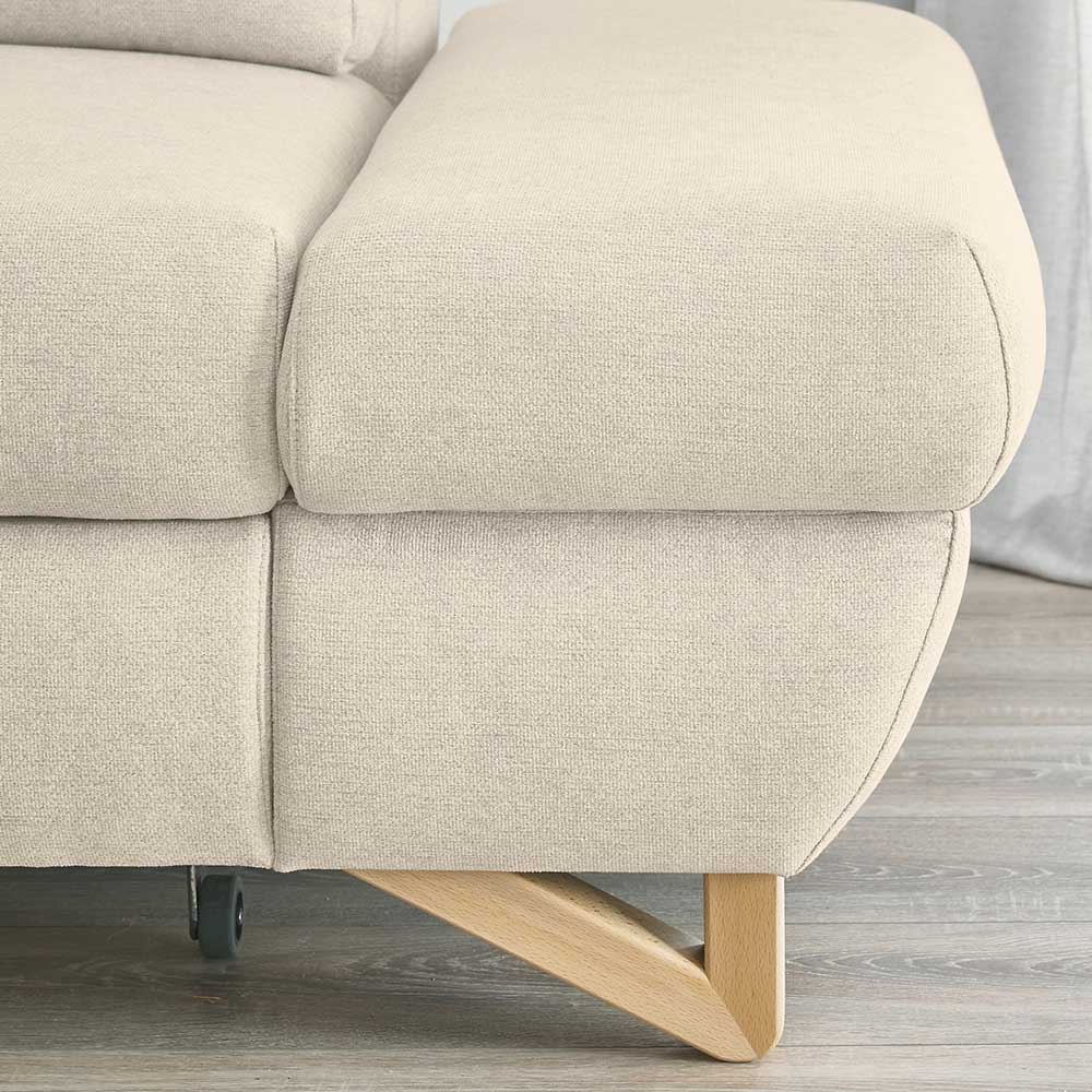 L-Sofa mit Schlaffunktion in Creme & Buche - Baonga