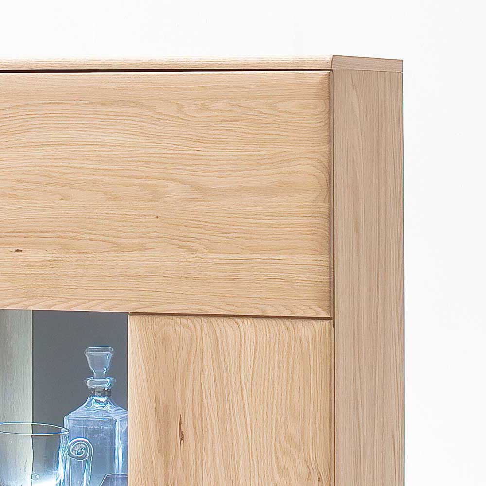 Highboard 2-türig mit Glas-Einsatz Pontros in Eiche Bianco teilmassiv