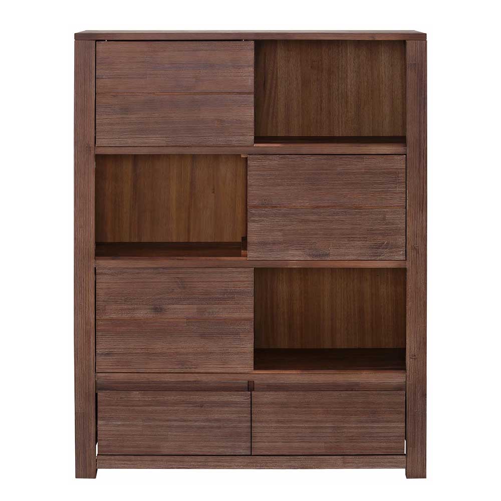 Braunes Akazie Highboard mit 3 Schiebetüren - Ruffes