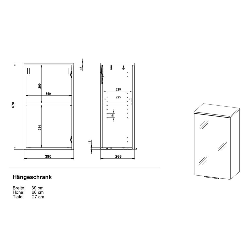 Badezimmer Hängeschrank in Weiß glasbeschichtet - Brandon