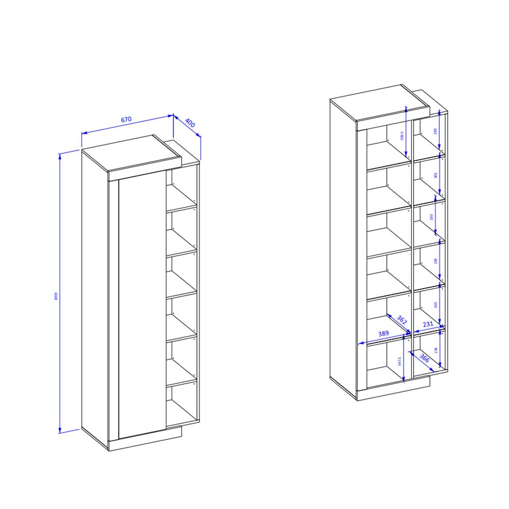 Wohnzimmer Schrank mit Tür & sechs Fächern - Milvara