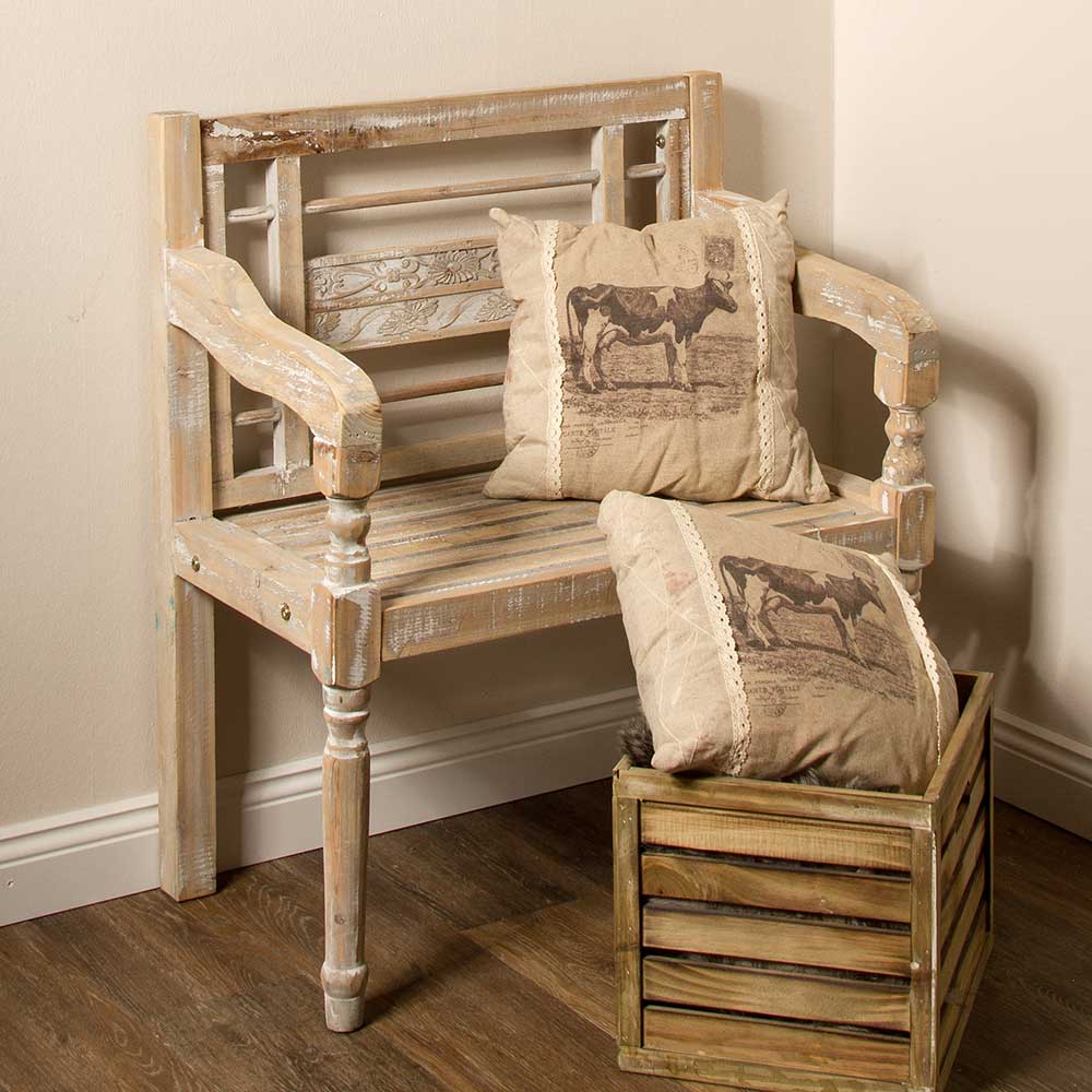 Shabby Chic Bank aus Tanne White Wash - Barcio