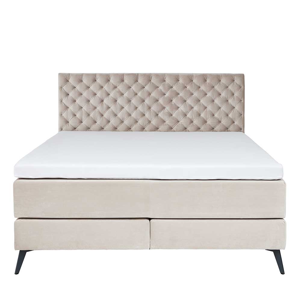 Samtbett mit Boxspring in Beige - Ruby