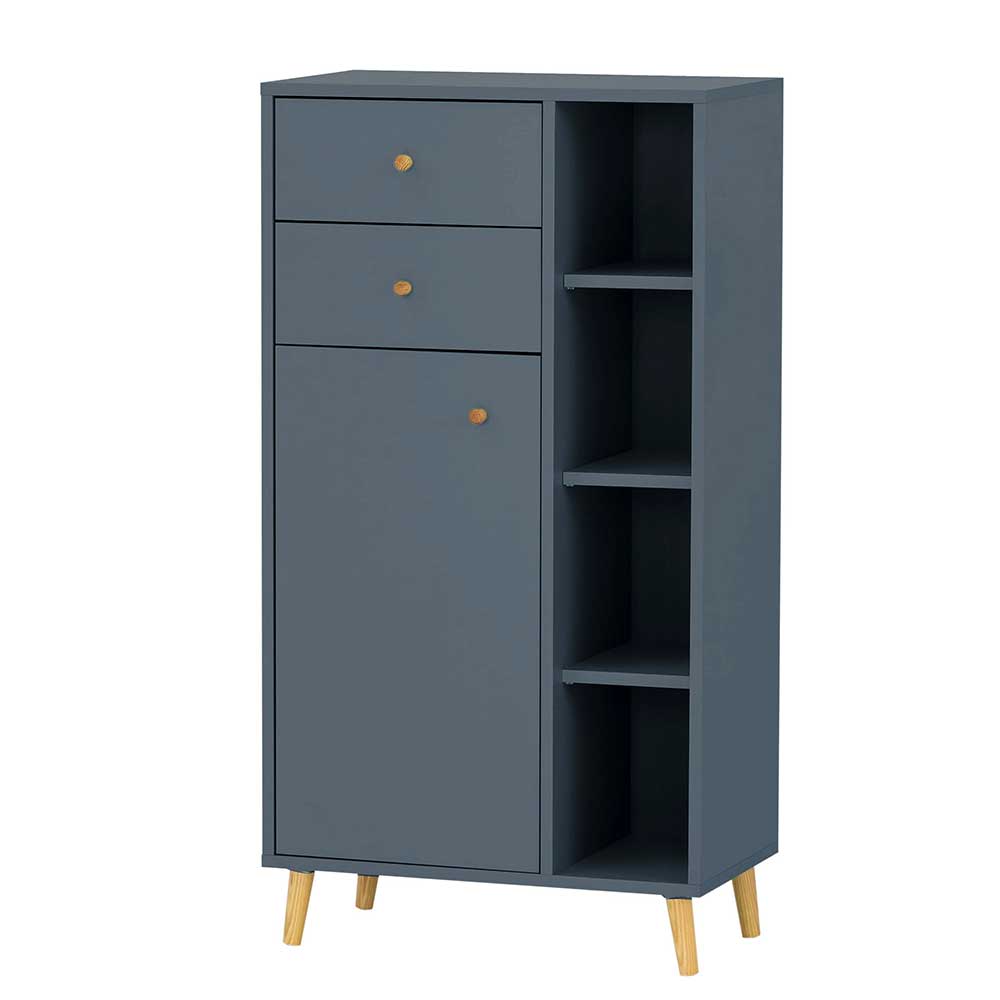 Badezimmer Highboard in Petrol Blau & Eiche - Matrera